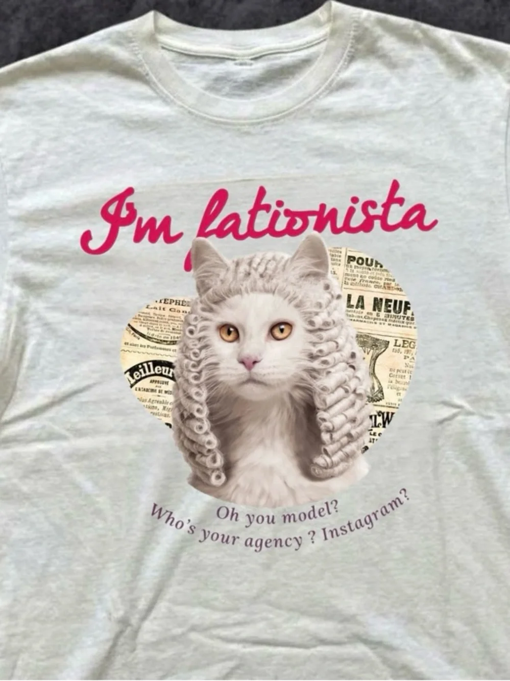 Gildan White Tee with Pink Script & Cat Graphic